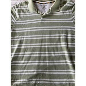 Club Room Men's Casual Large Short Sleeve Green white‎ Striped Polo Shirt